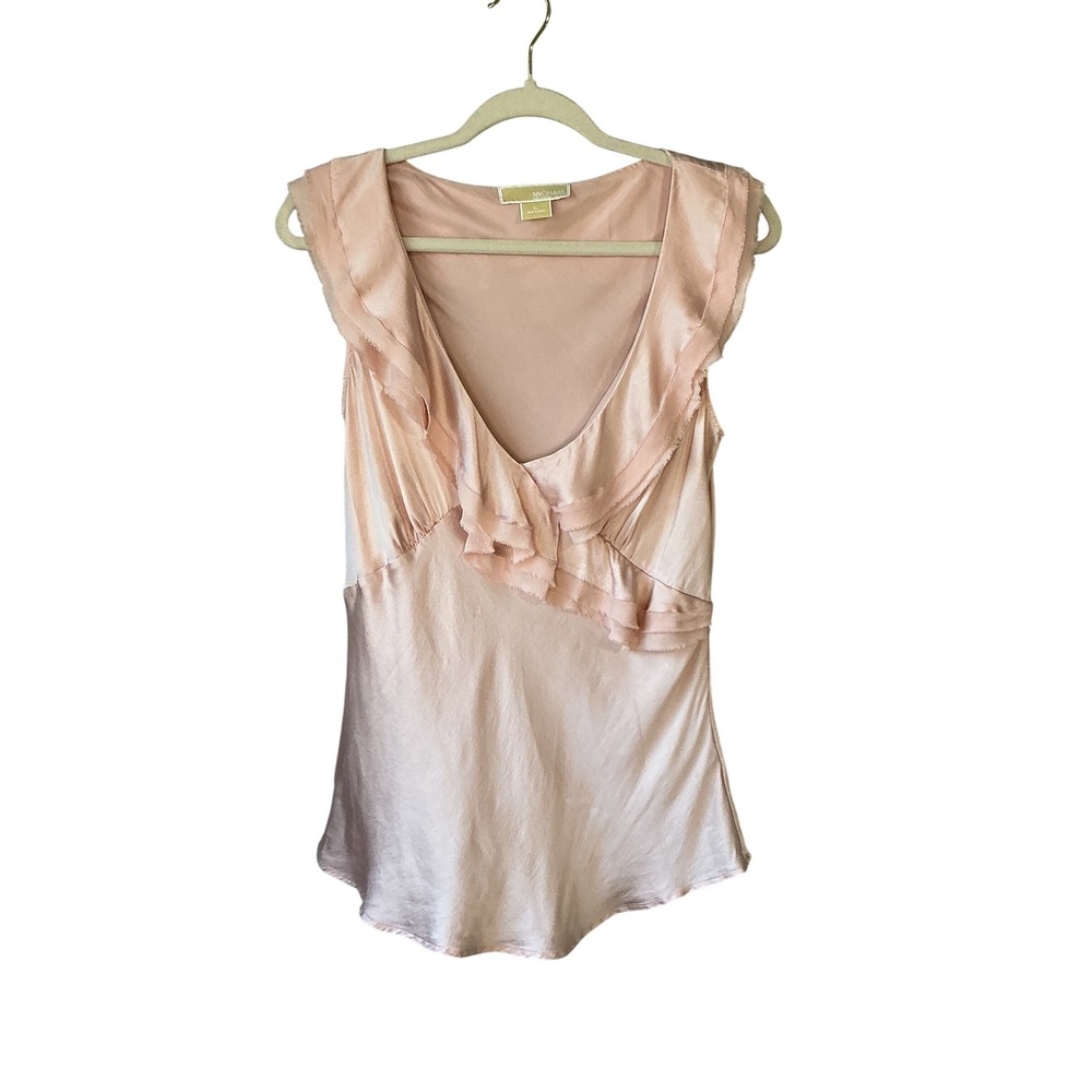 MICHAEL Michael Kors Blush Pink Ruffle Silk Sleeveless Blouse